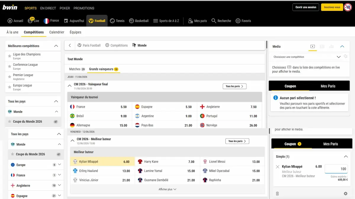 Interface Bwin Mondial 2026